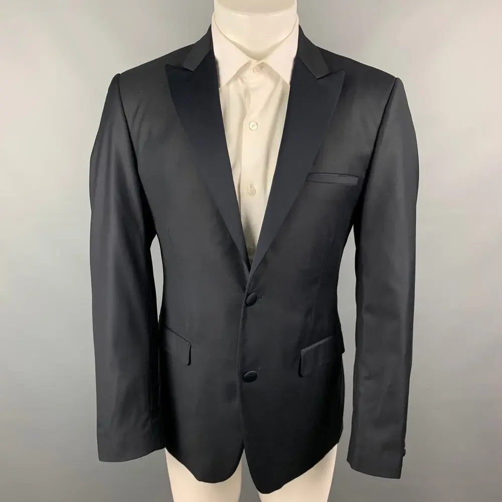 CALVIN KLEIN COLLECTION Size 40 Navy Wool Tuxedo Sport Coat